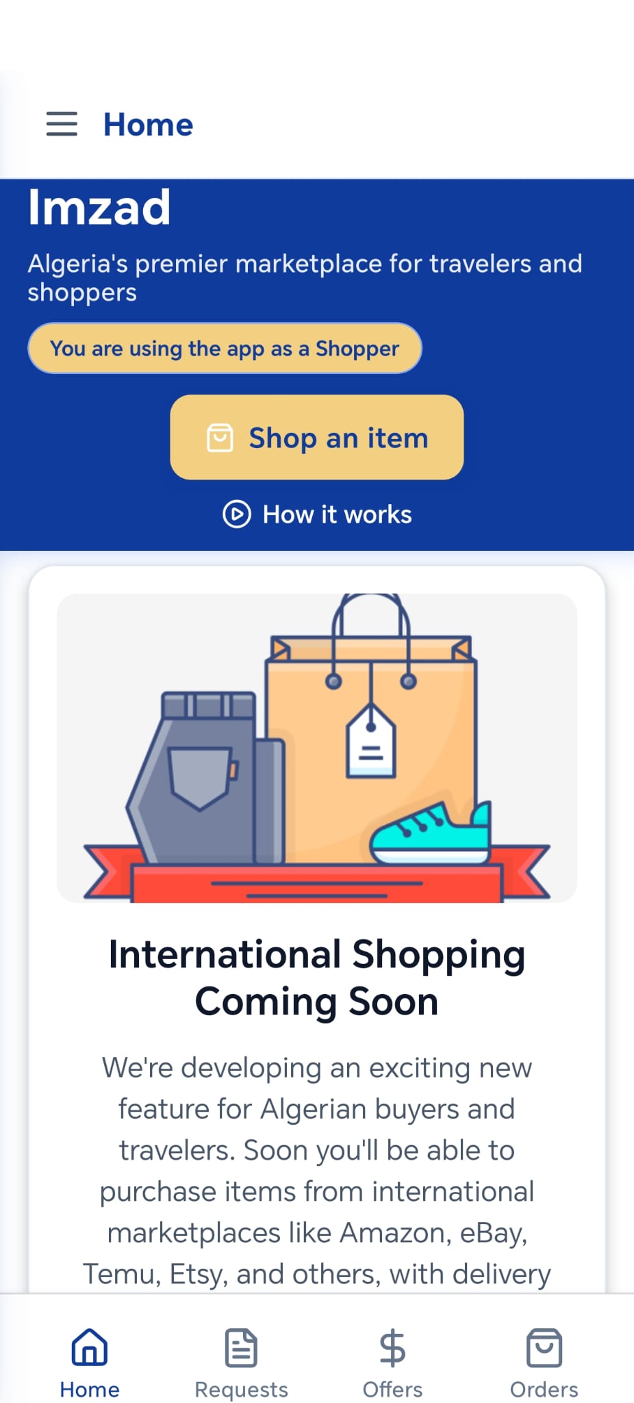 Search results showing available trips and requests
